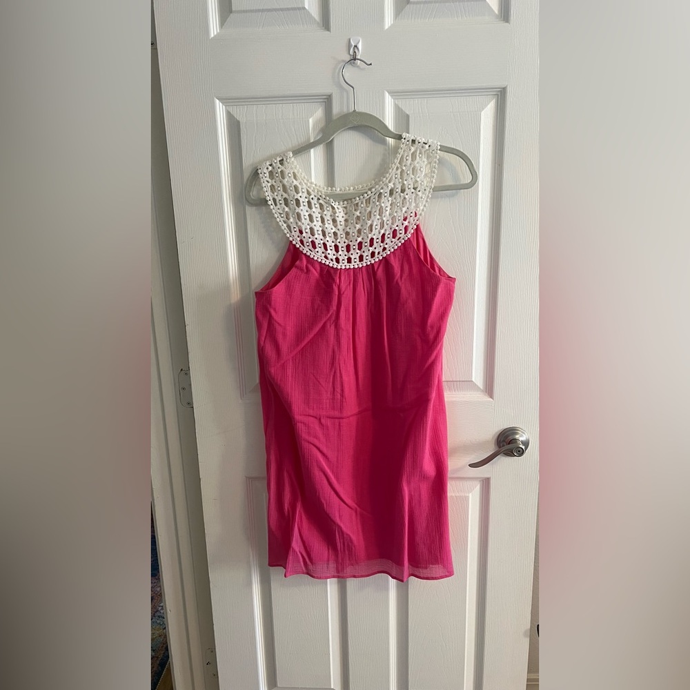 Lilly Pulitzer Vibrant Pink Dress with White Crochet Detail